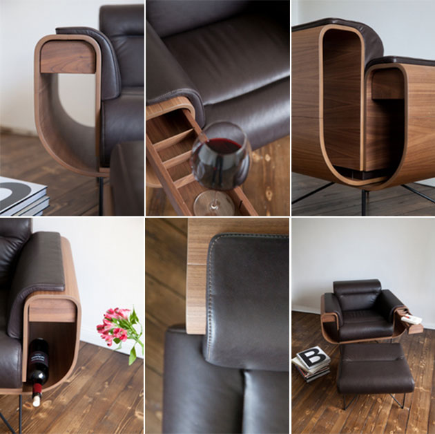 El Purista Classy Leather Smoking With Slide-Out Arm Rest Drawers