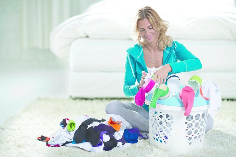 SockSync spinning laundry basket attachment - Sock sorter and folder