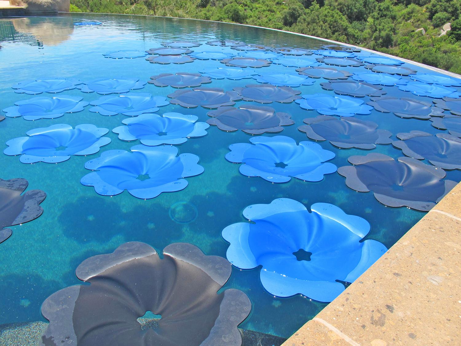 Solar pool flowers heat your pool by absorbing sunlight
