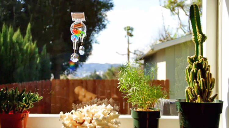 Solar-Powered Double Rainbow Maker - Spinning Swarovski crystals rainbow maker