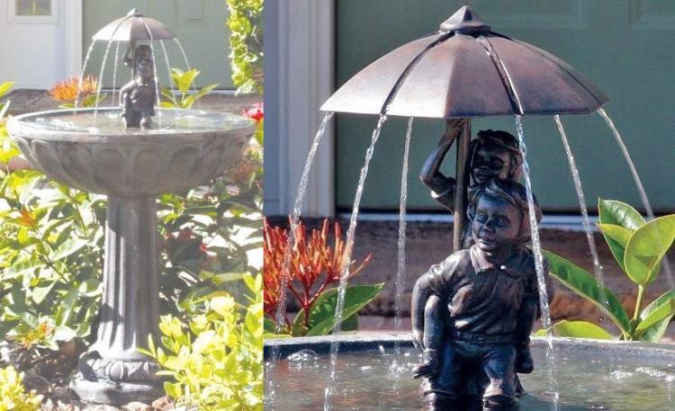 Solar Powered Water Fountain Kids Under Umbrella Endless Flowing Rain Fountain