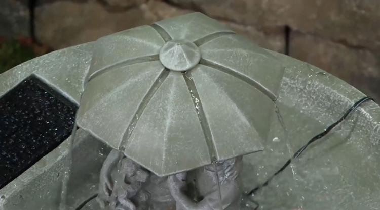 Solar Powered Water Fountain Kids Under Umbrella Endless Flowing Rain Fountain