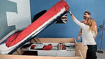 Parisot Space Up Bed - A pull-up bed that turns into a closet full of storage space