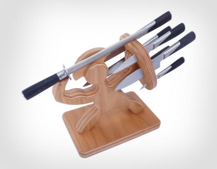 Sparta Knife Block - Wooden soldier with shield and sword knife block