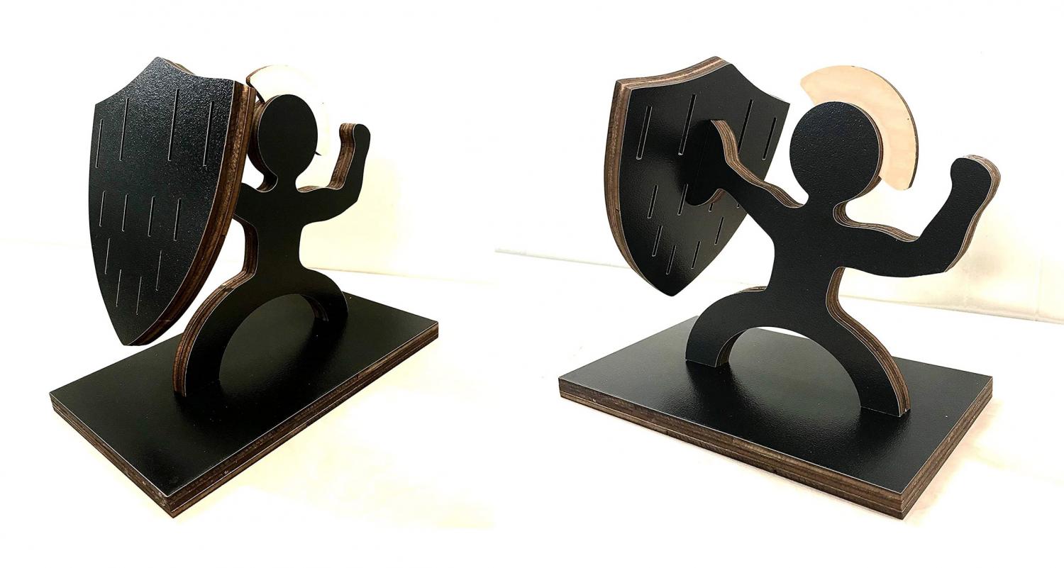 Sparta Knife Block - Wooden soldier with shield and sword knife block