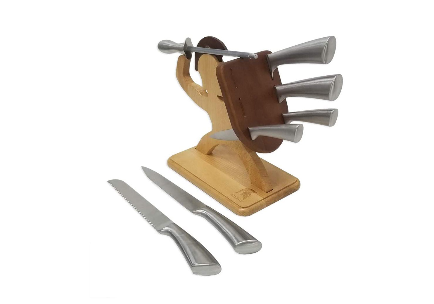 Sparta Knife Block - Wooden soldier with shield and sword knife block