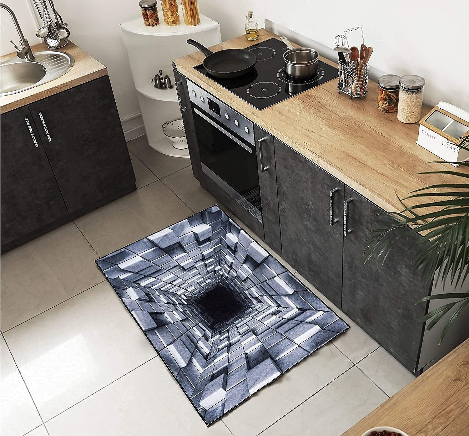 geometric black hole optical illusion rug