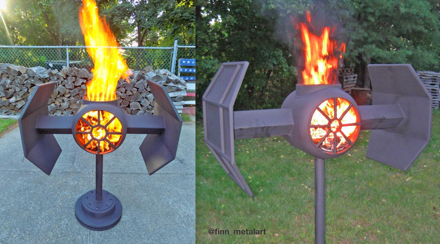 Star Wars Tie Fighter Bonfire Pit - Geeky steel metal Tie Fighter fire griller