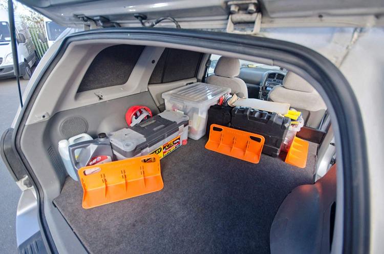Stayhold cargo hold trunk organizer, prevents stuff from rolling around in back of SUVS and in trunks