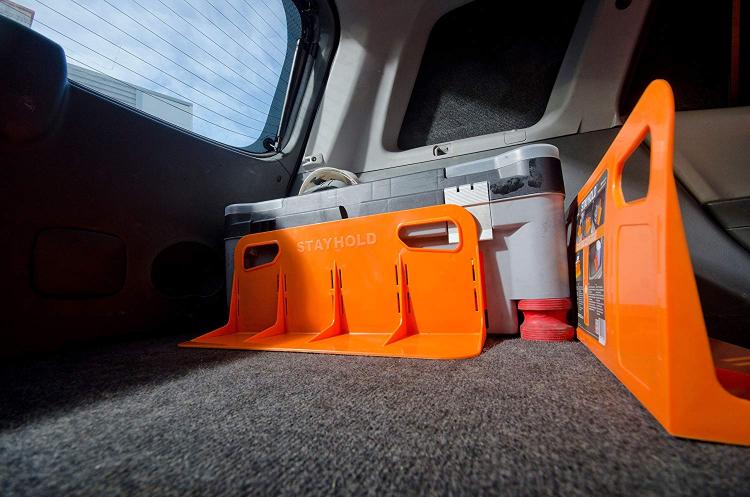 Stayhold cargo hold trunk organizer, prevents stuff from rolling around in back of SUVS and in trunks