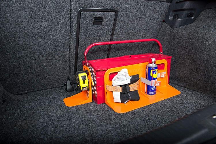 Stayhold cargo hold trunk organizer, prevents stuff from rolling around in back of SUVS and in trunks