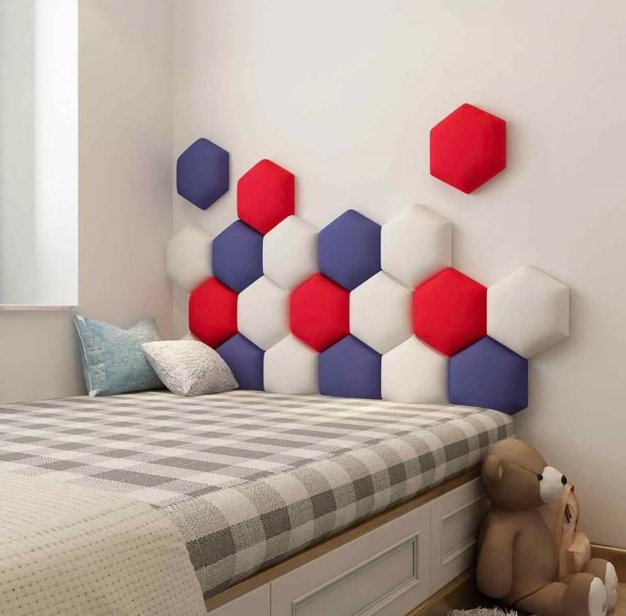 Stick-on Hexagon Bed Backing Padded Wall Panels