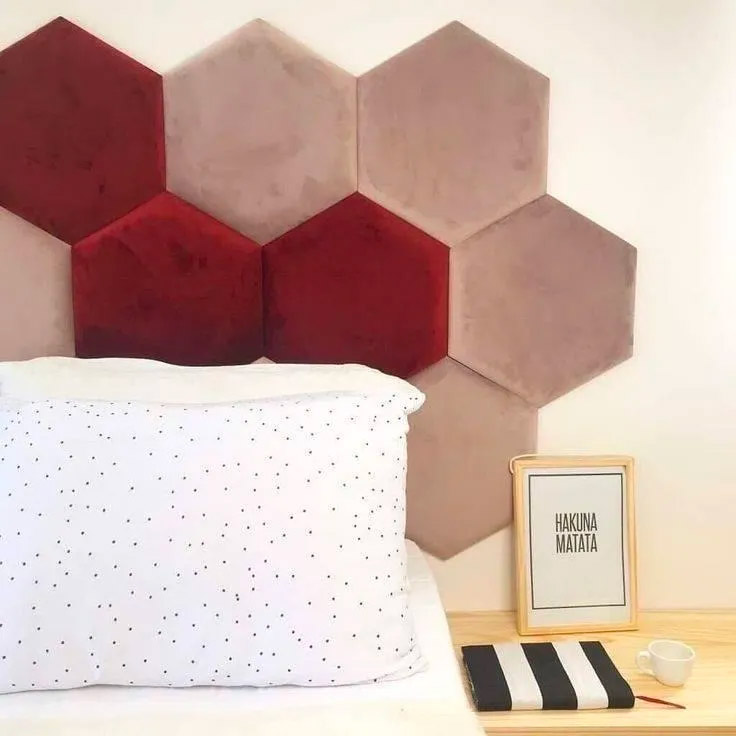Stick-on Hexagon Bed Backing Padded Wall Panels