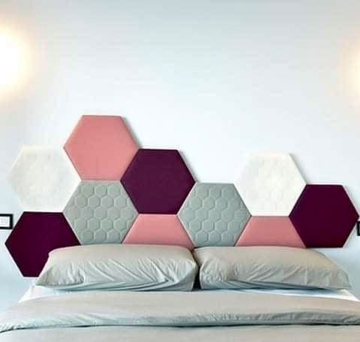 Stick-on Hexagon Bed Backing Padded Wall Panels