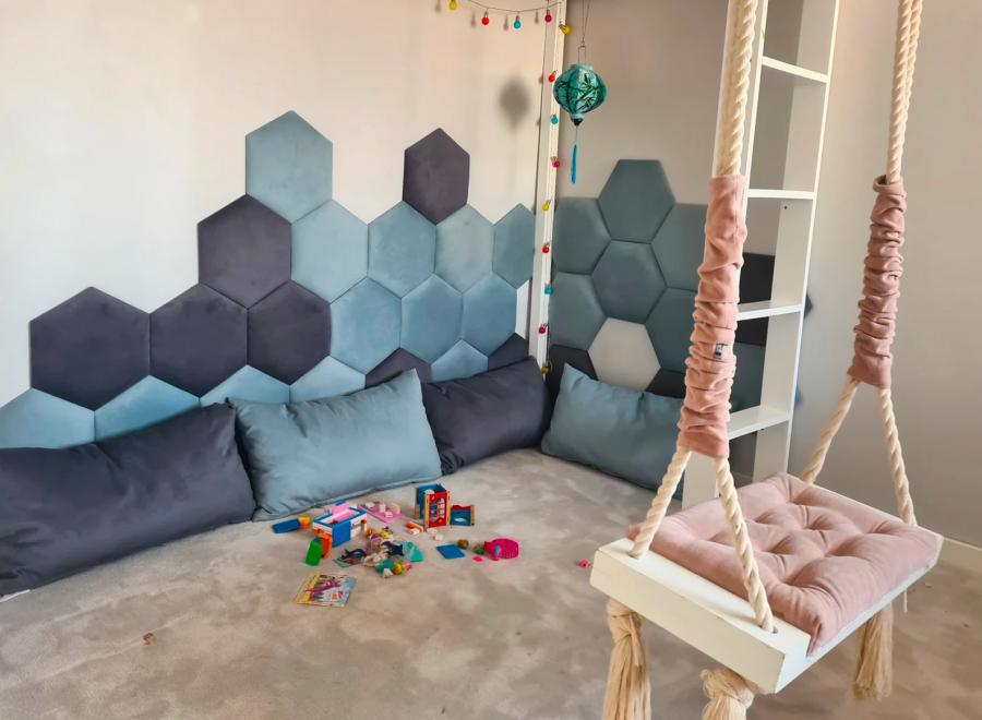 Stick-on Hexagon Bed Backing Padded Wall Panels