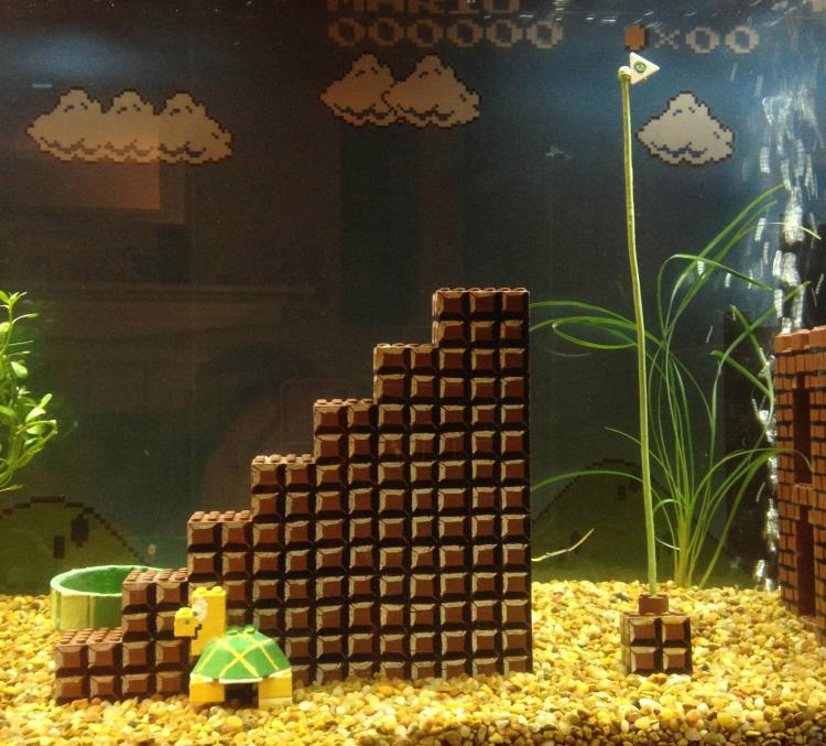 Super Mario Aquarium - NES Mario Fish Tank Castle - Mario underwater level made in aquarium