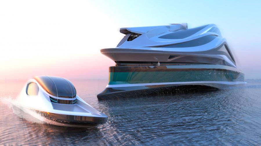 Swan-Shaped Megayacht - Superyacht with boat as swan head