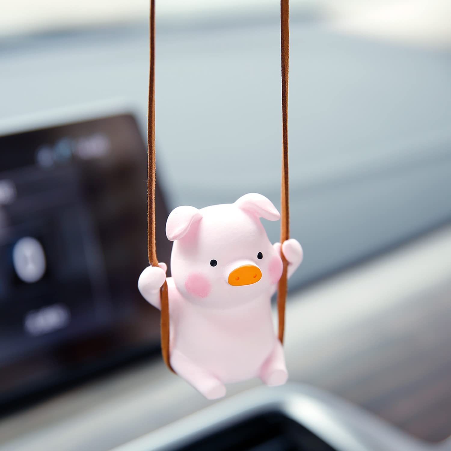Swinging Car Pig - Pig rearview mirror on swing