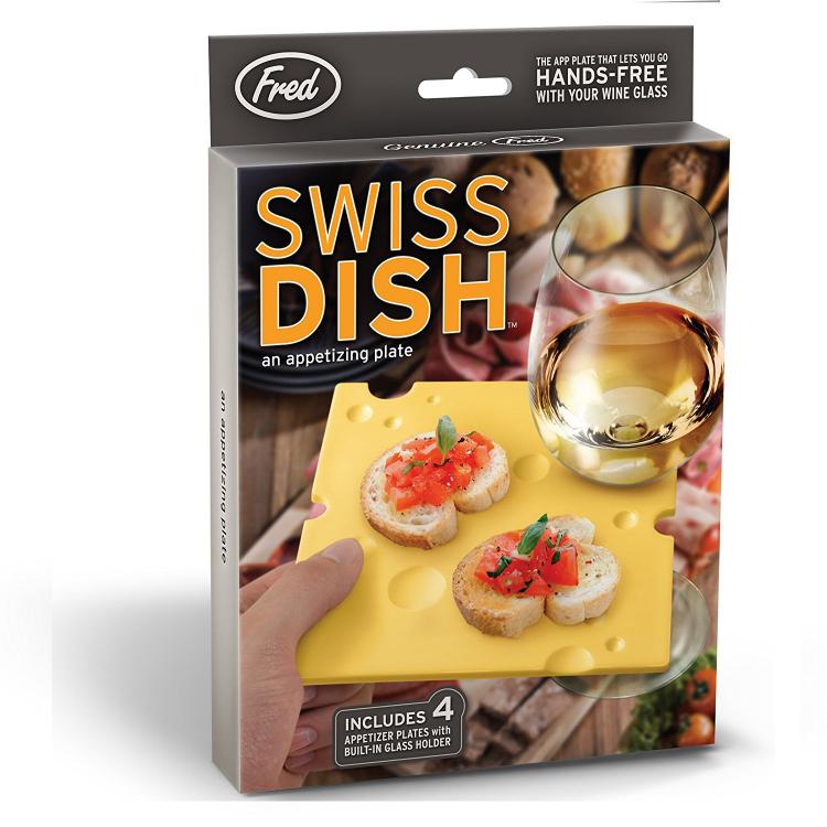 SWISS Dish - Swiss Cheese Shaped Party Plates That Can Hold Your Wine