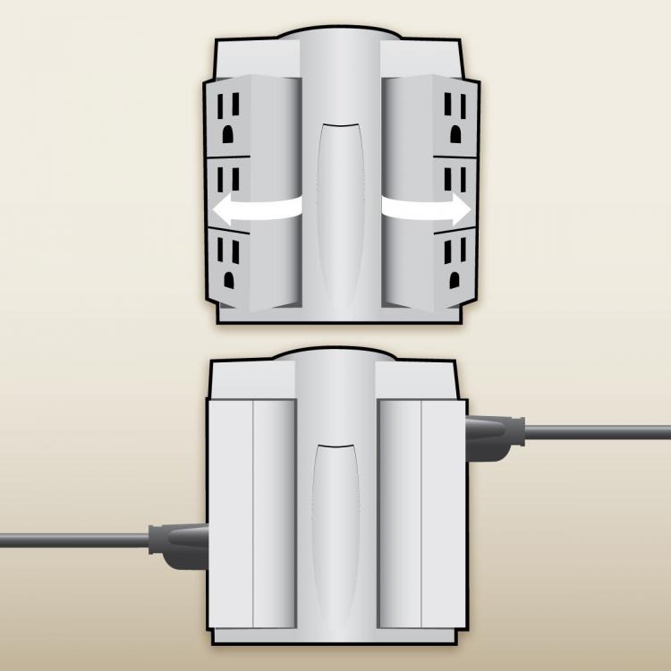 Globe Electric Space Plug - Swivel Surge Protector - Swiveling Surge Protector folds flat against the wall to save room