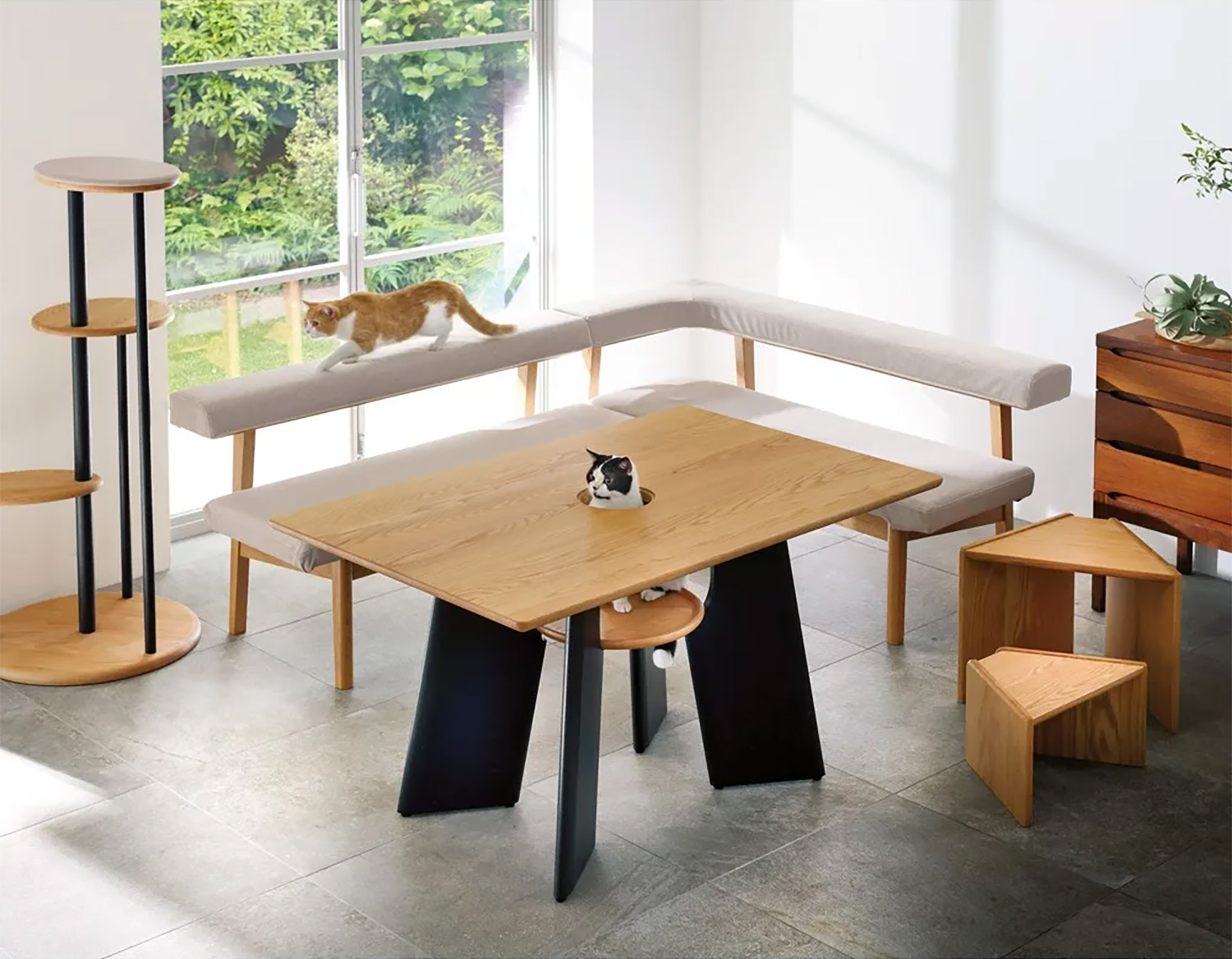 Cat Dining table with hole for your cat to peak through