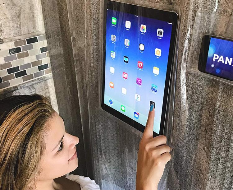 Tablet and Smart Phone Holding Shower Curtain - Shower curtain phone holder