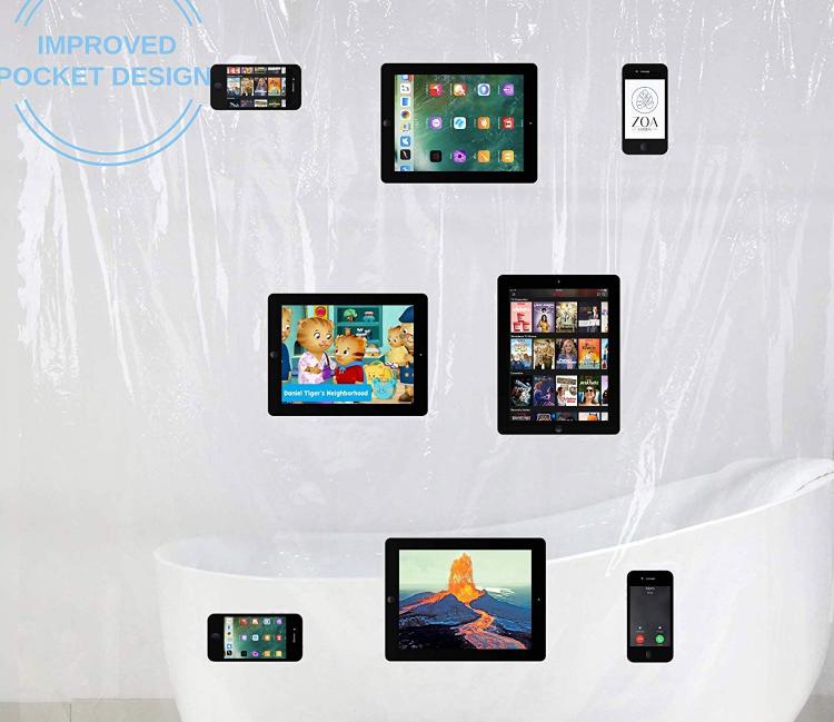 Tablet and Smart Phone Holding Shower Curtain - Shower curtain phone holder