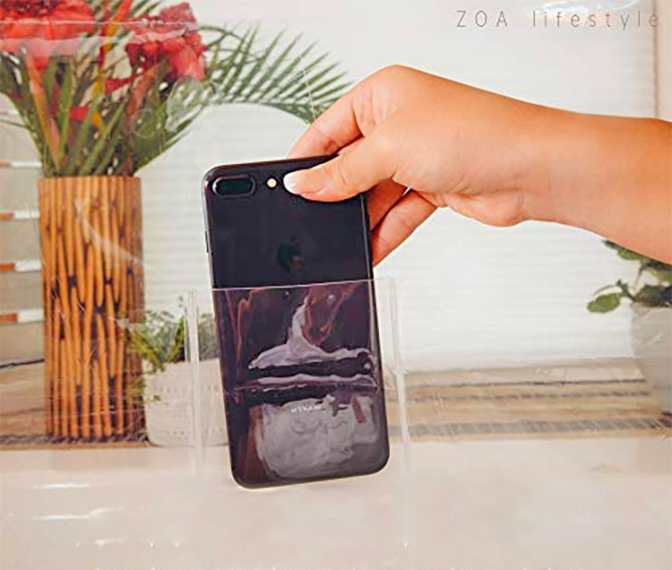 Tablet and Smart Phone Holding Shower Curtain - Shower curtain phone holder
