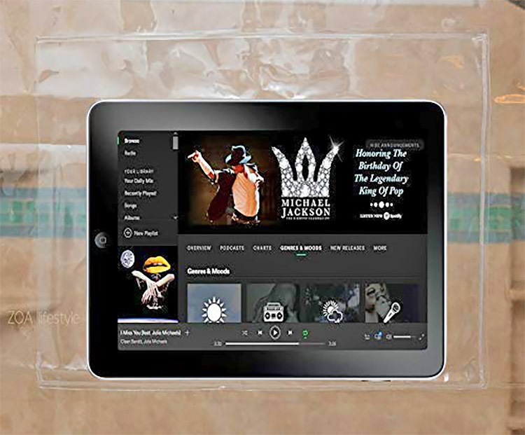 Tablet and Smart Phone Holding Shower Curtain - Shower curtain phone holder