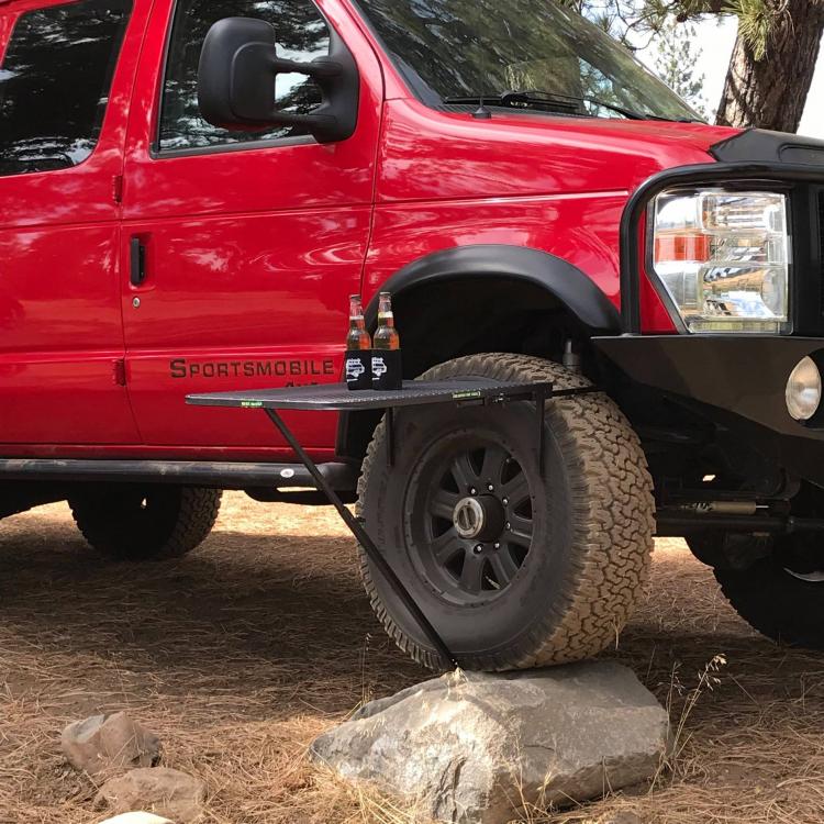 Tailgater Tire Table - Camping table attaches to car tire