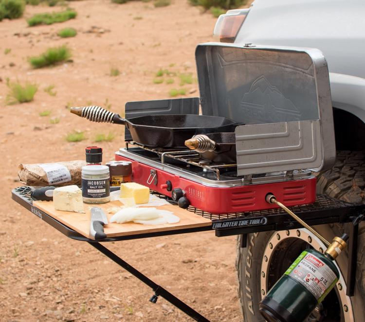 Tailgater Tire Table - Camping table attaches to car tire