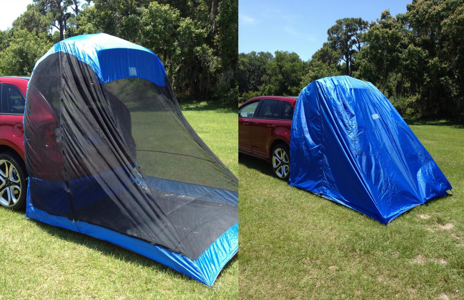 TailVeil Tent Attaches To Back of Your SUV or Minivan - SUV lift-gate camping tent