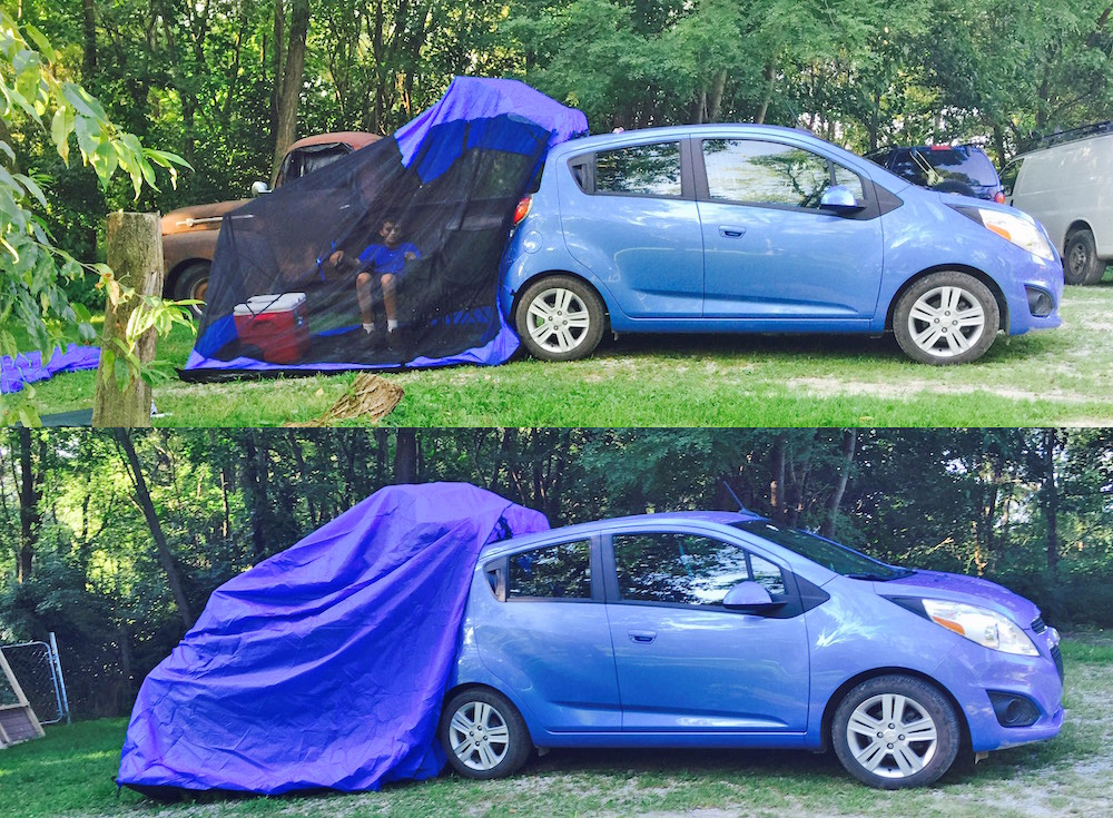 TailVeil Tent Attaches To Back of Your SUV or Minivan - SUV lift-gate camping tent