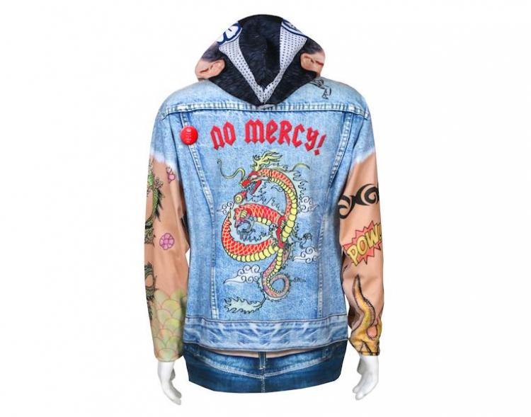 Tattoos and Jean Jacket Zip-up Hoodie - Full print tattoo and denim vest costume hoodie - Funny biker hoodie
