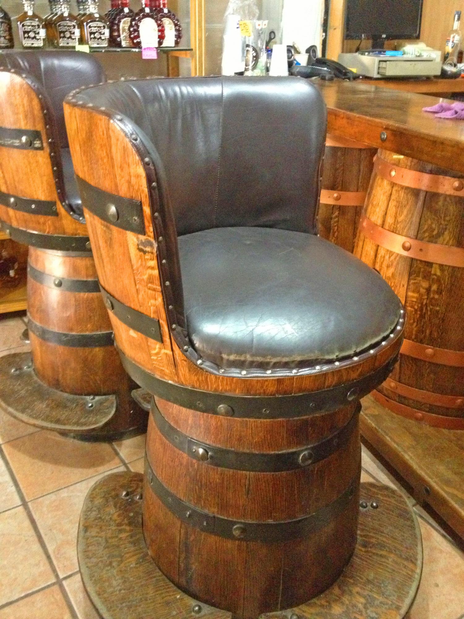Tequila Barrel Bar Stools - Whiskey/Wine Barrel Bar Stools With Barrel seat back
