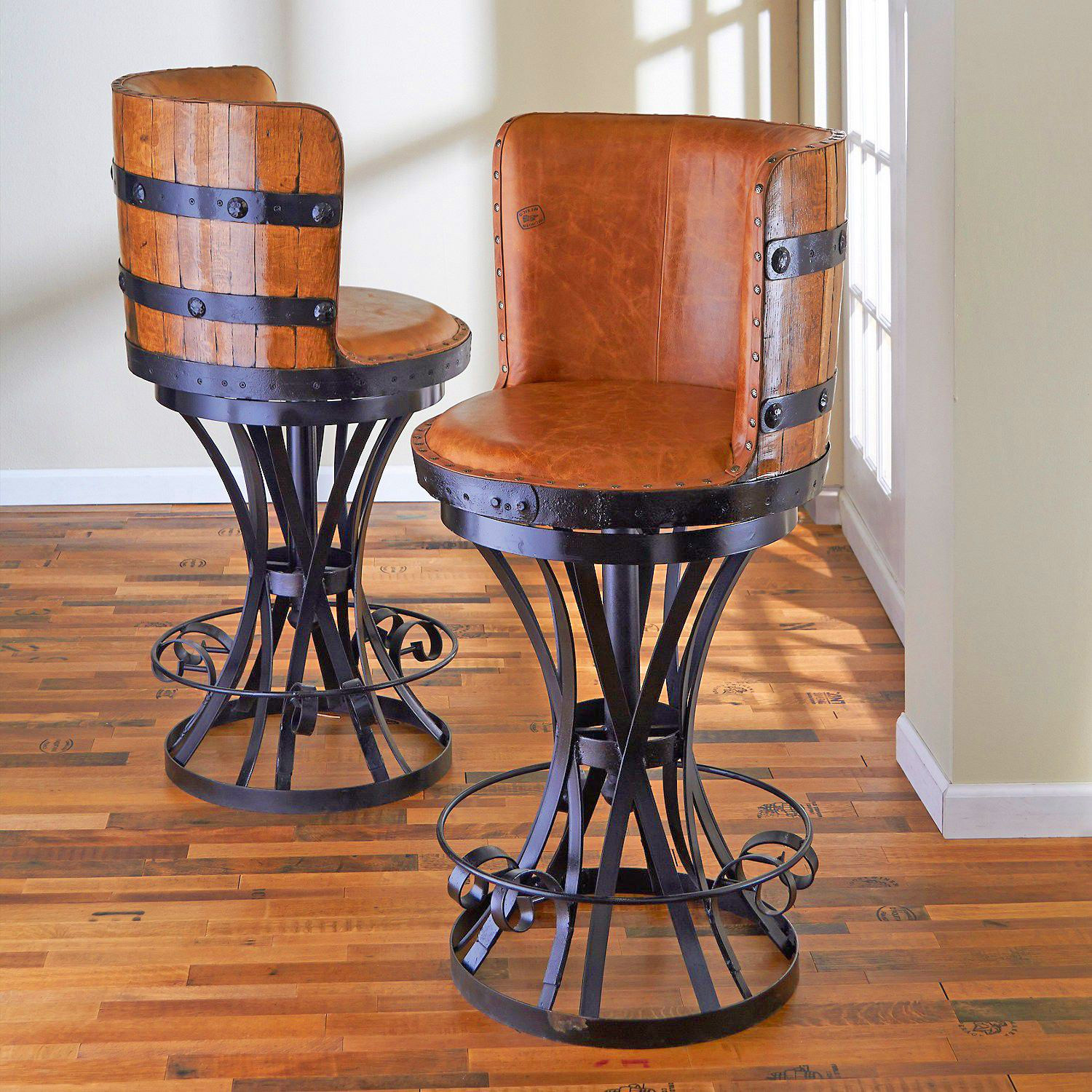 Tequila Barrel Bar Stools - Whiskey/Wine Barrel Bar Stools With Barrel seat back