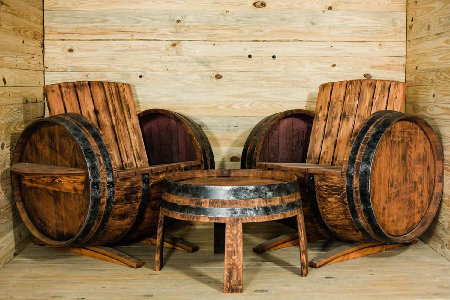 Authentic French Wine Barrel Patio Deck 3 Piece Set 2 Chairs and 1 Table