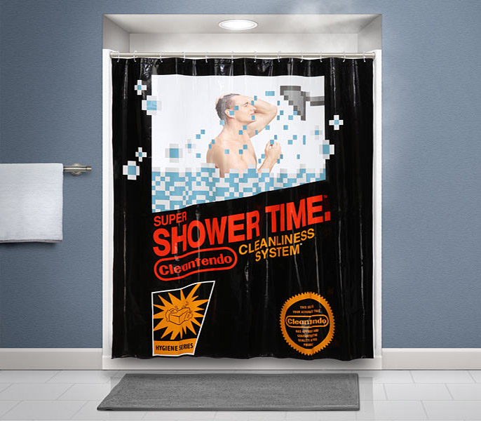 Nintendo game cartridge shower curtain
