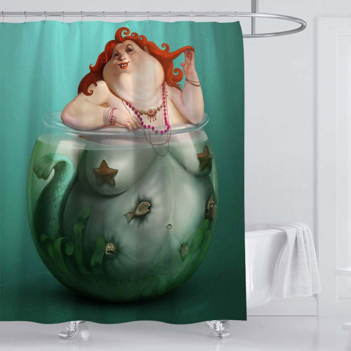 The Big Mermaid Shower Curtain - Fat mermaid funny shower curtain