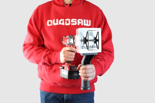 Quadsaw Square Saw Drill Attachment - Quadsaw automatic square drywall saw cuts perfect outlet holes 