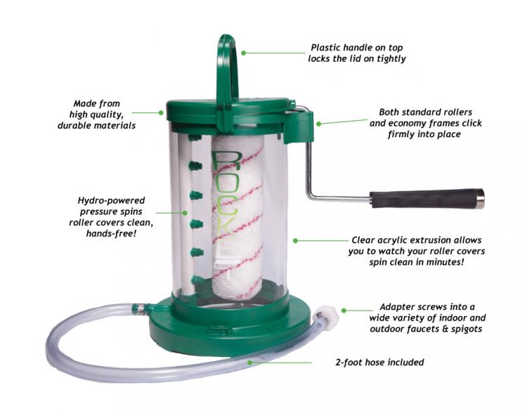 The Rocket Paint Roller Cleaner - Automatic paint roller cleaner attaches to garden hose