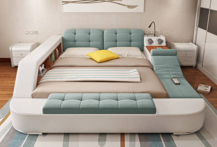 The Ultimate Bed With Integrated Massage Chair, speakers, and desk