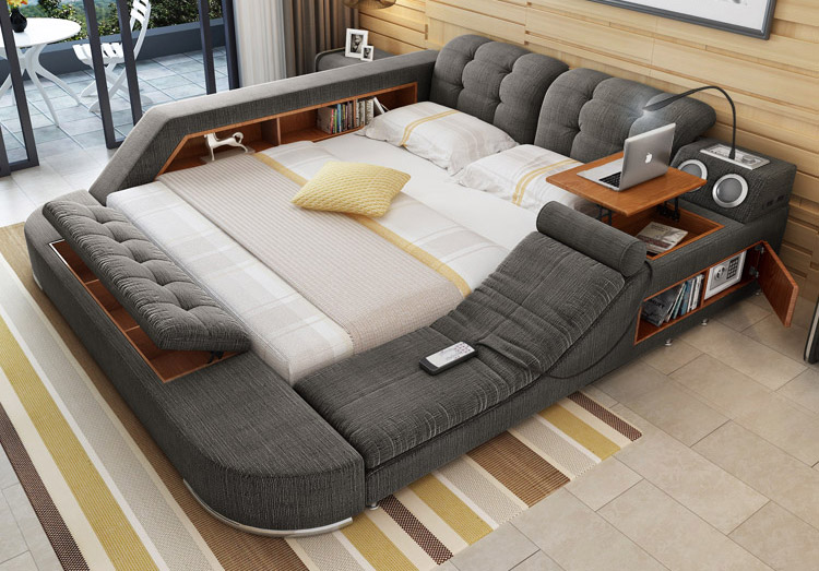 The Ultimate Bed With Integrated Massage Chair, speakers, and desk