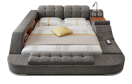 The Ultimate Bed With Integrated Massage Chair, speakers, and desk