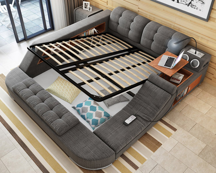 The Ultimate Bed With Integrated Massage Chair, speakers, and desk