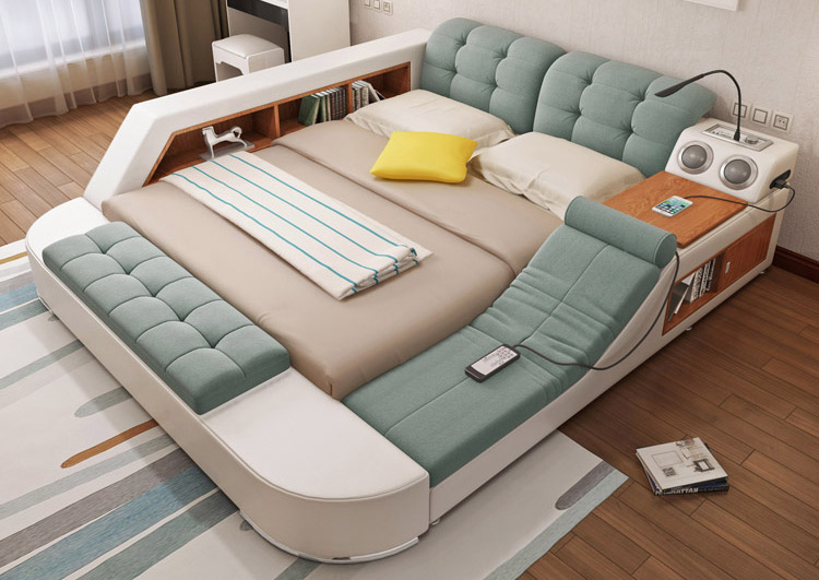 The Ultimate Bed With Integrated Massage Chair, speakers, and desk