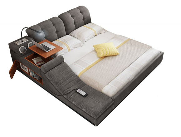 The Ultimate Bed With Integrated Massage Chair, speakers, and desk