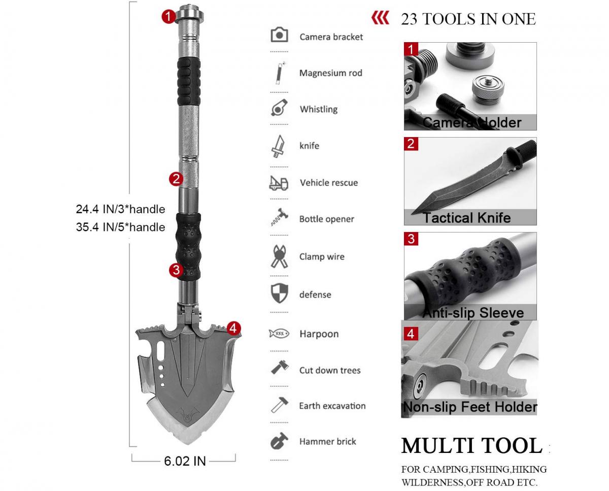 Ultimate Survival Tool 23-in-1 Multi-Purpose Folding Shovel