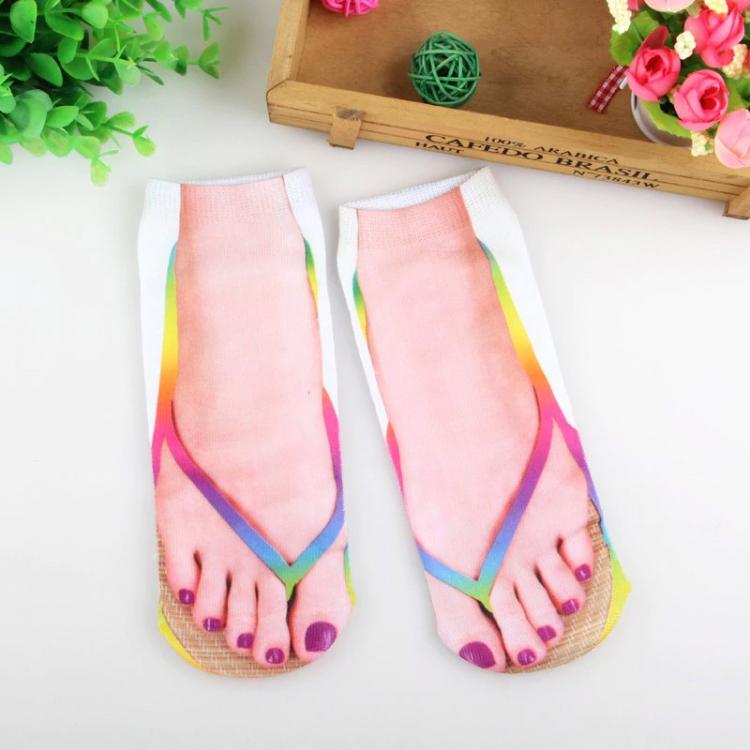 Human Feet In Sandals Socks For People With Ugly Feet - Funny women's feet in flip-flops print socks