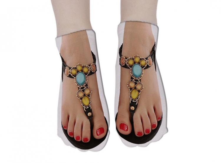Human Feet In Sandals Socks For People With Ugly Feet - Funny women's feet in flip-flops print socks